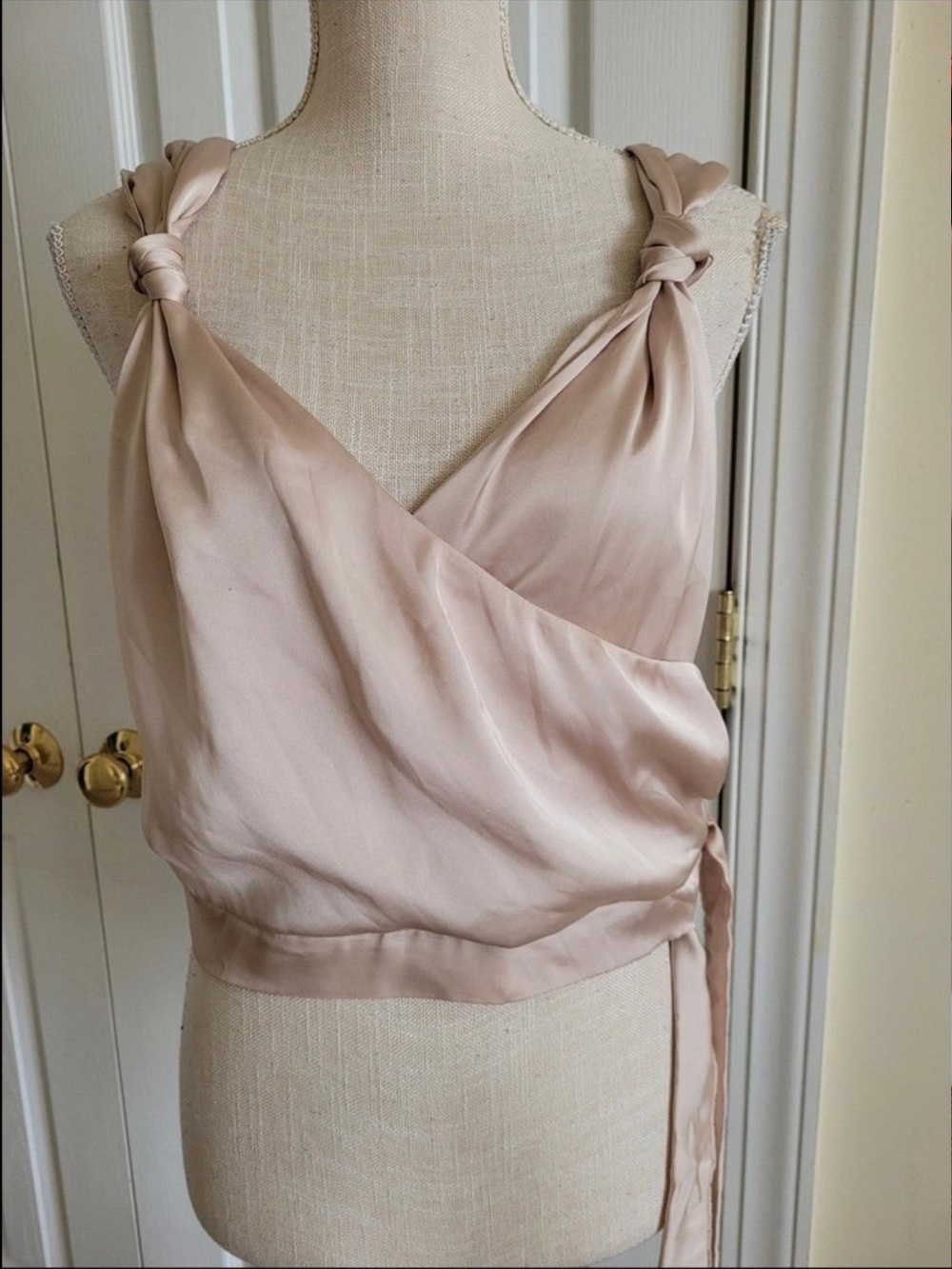 Zara Blush Knot-Shoulder satin Wrap Camisole
